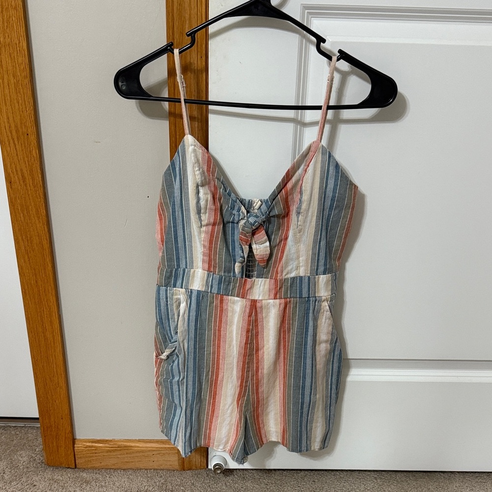 Sky and Sparrow Blue and Cream Striped Romper